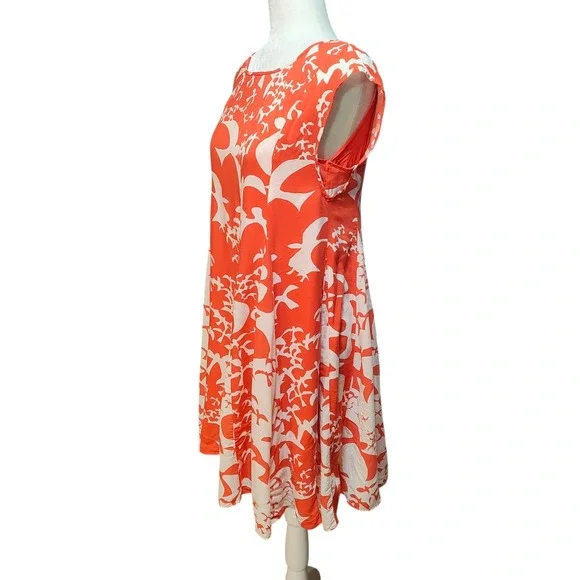 Maeve x Anthropologie Orange White Bird Print Cap Sleeve Dress Rayon Size Small - Picture 7 of 13
